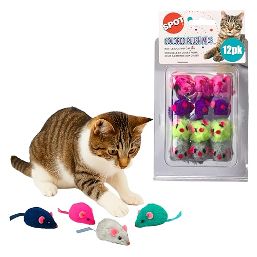 SPOT Colored Plush Catnip Mice Toys – 12-Pack of 4.5-Inch Rattle Mice – Interactive Cat Toys for Indoor Cats & Kittens – Soft, Lightweight, Classic Mouse Shape – Catnip-Filled for Active Play - Image 1
