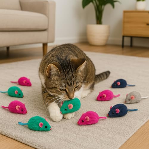 SPOT Colored Plush Catnip Mice Toys – 12-Pack of 4.5-Inch Rattle Mice – Interactive Cat Toys for Indoor Cats & Kittens – Soft, Lightweight, Classic Mouse Shape – Catnip-Filled for Active Play - Image 2