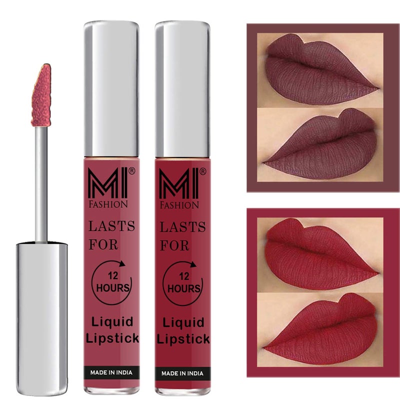 MI FASHION Matte Liquid Lipstick Super Finish Chocolate Cherry Red 35ml Defies Sweat Humidity Tears For Lasting Perfection Pack Of 2 - Image 1