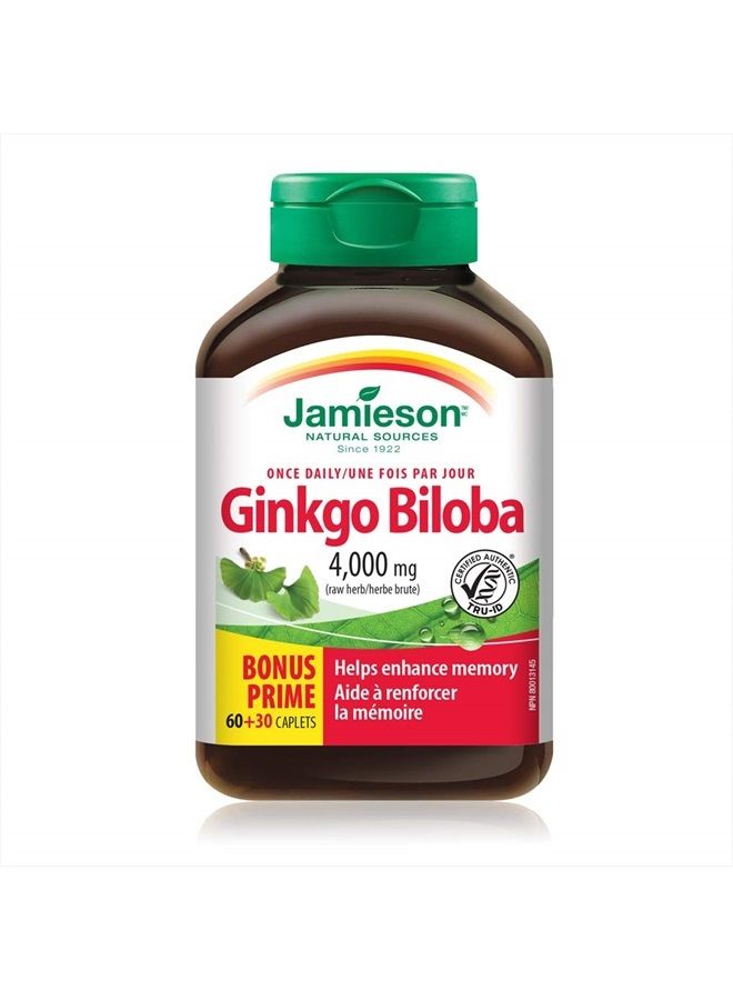 Jamieson Ginkgo Biloba 80mg 60+30 Caplets - Image 1
