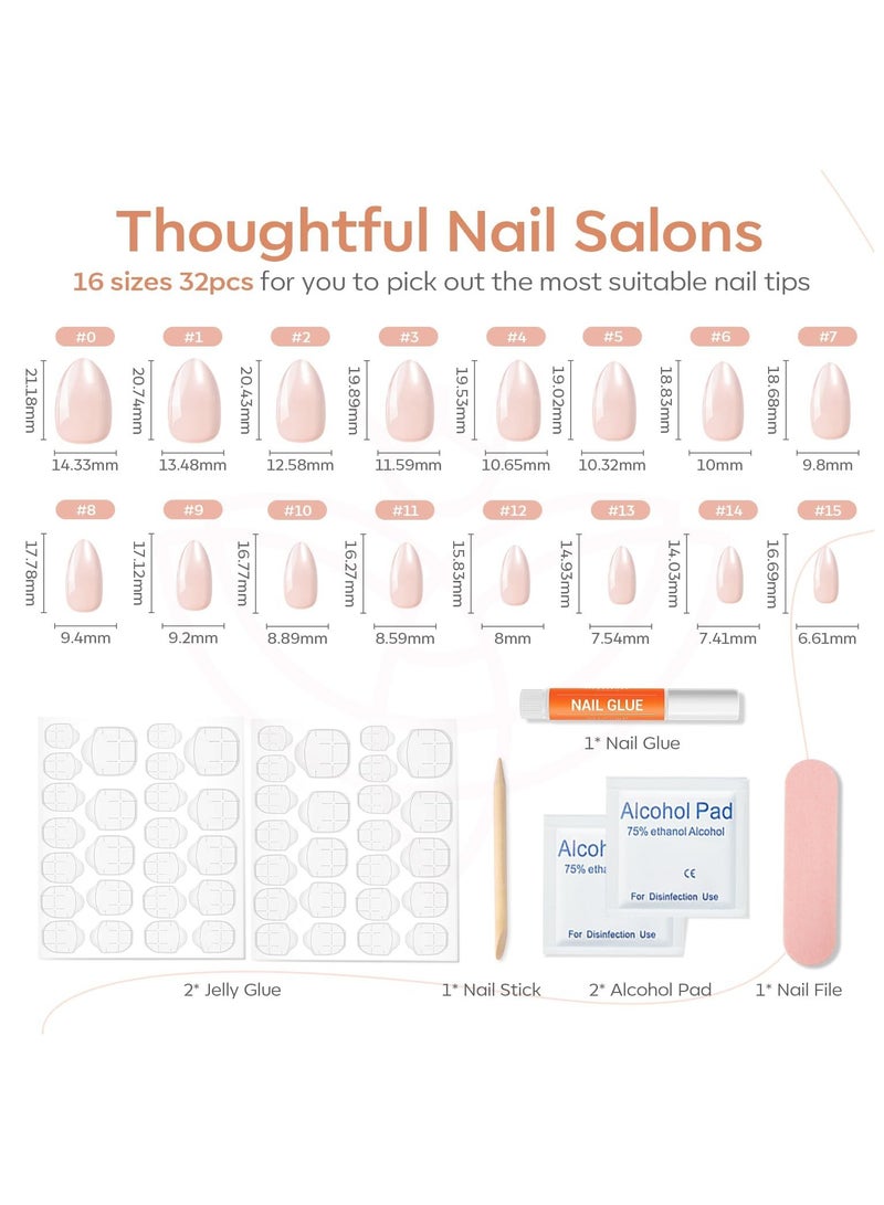 32Pcs Pearl Chrome Press on Nails Almond, Upgrade Short Almond False Nails, Reusable Nail Kit with Nail Glue Adhesive Tabs Mini Nail File, Nails Press Ons 16 Sizes - Image 5