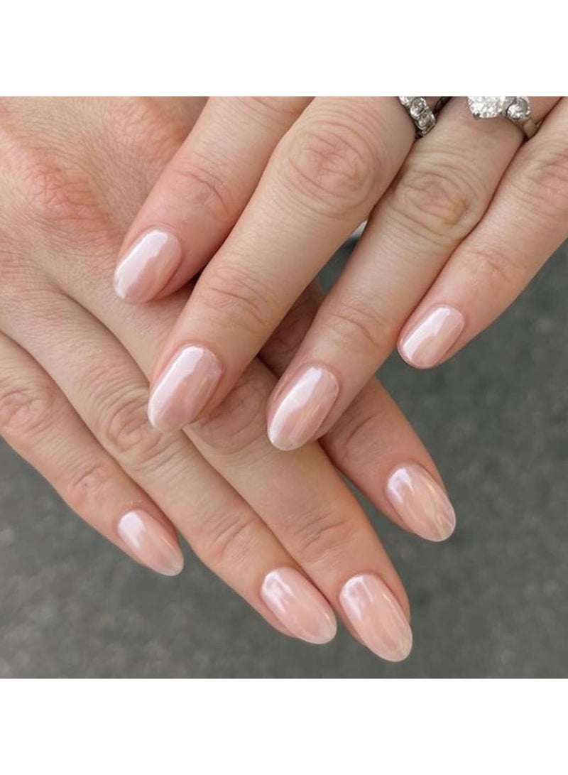 32Pcs Pearl Chrome Press on Nails Almond, Upgrade Short Almond False Nails, Reusable Nail Kit with Nail Glue Adhesive Tabs Mini Nail File, Nails Press Ons 16 Sizes - Image 3