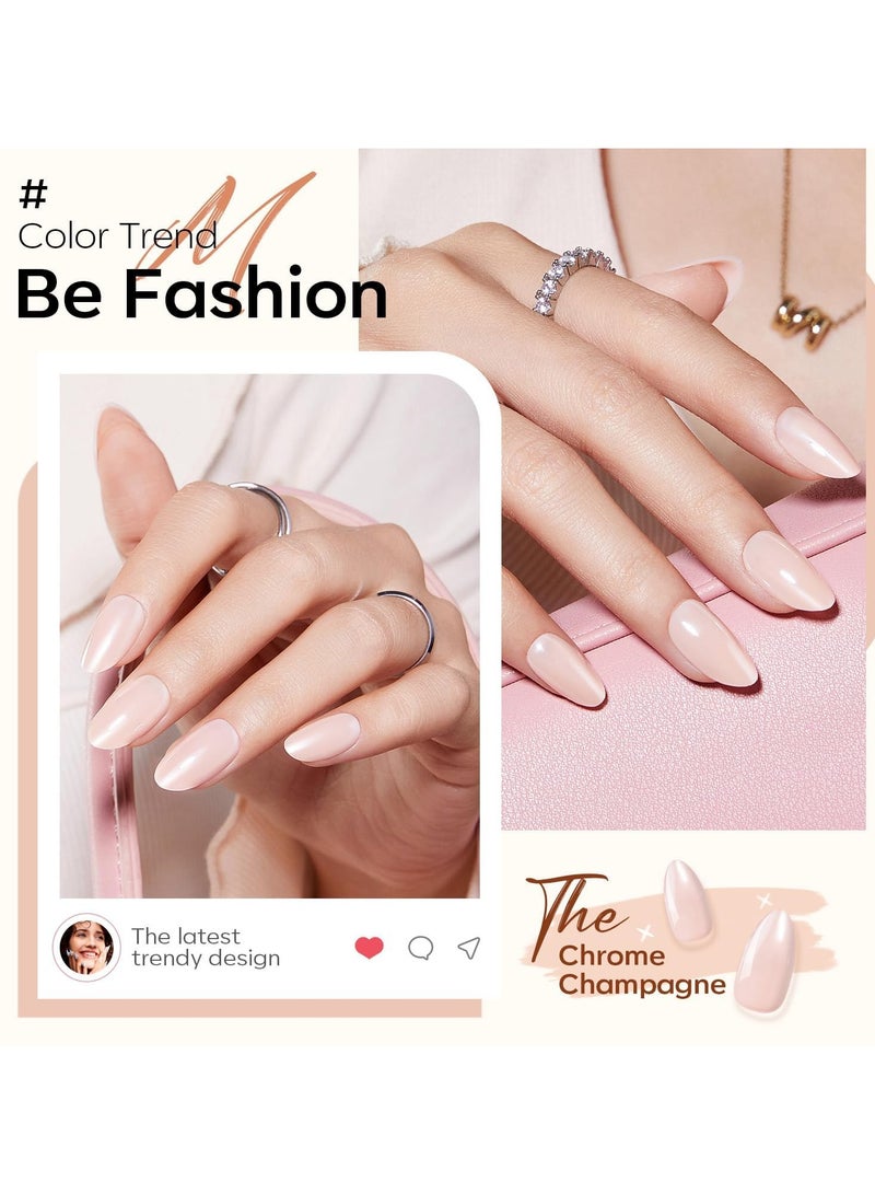 32Pcs Pearl Chrome Press on Nails Almond, Upgrade Short Almond False Nails, Reusable Nail Kit with Nail Glue Adhesive Tabs Mini Nail File, Nails Press Ons 16 Sizes - Image 4