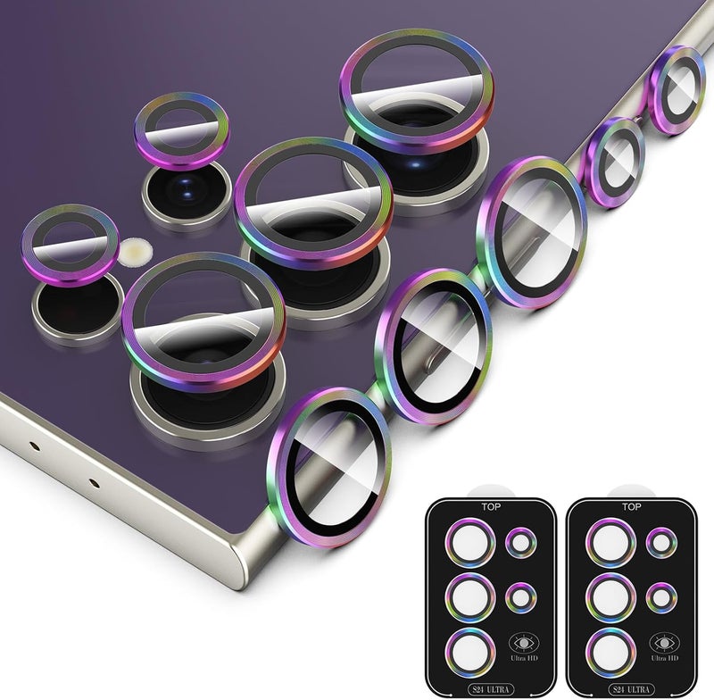 Simpeak 2Pack Camera Lens Protector Compatible with Samsung Galaxy S24 Ultra 5G 68 2024 Individual 9H Tempered Glass Camera Metal Case for S24 Ultra 68 Installation TrayColorful - Image 1