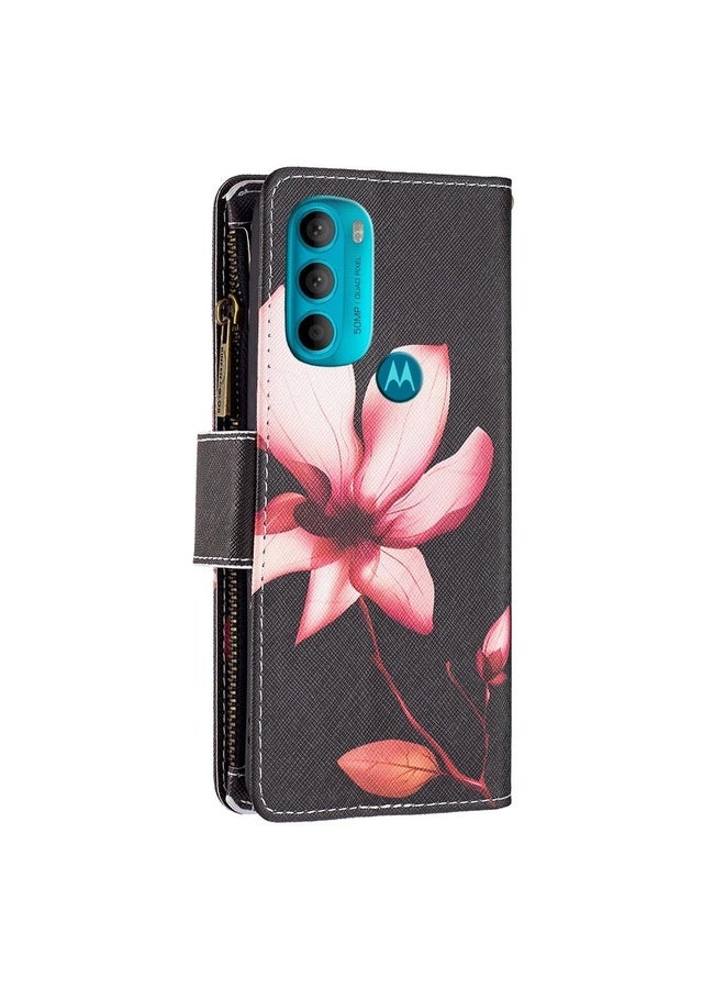 HuHa For Motorola Moto G71 5G Colored Drawing Pattern Zipper Horizontal Flip Phone Leather Case(Lotus)  - Image 3