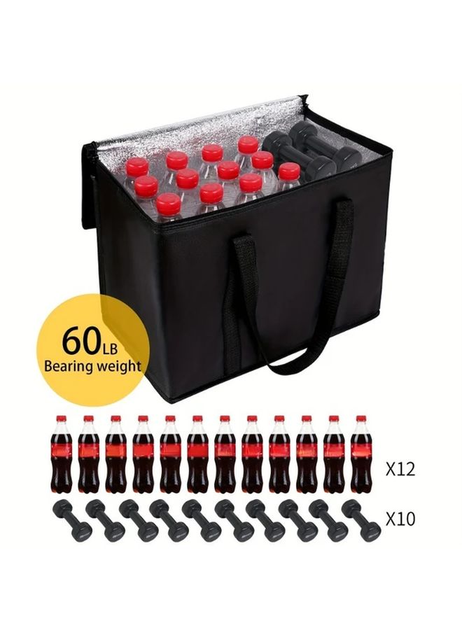 Black Insulated Grocery Bag 2pcs 60lb Capacity Foldable Cooler Tote Multiple Compartments - Image 1