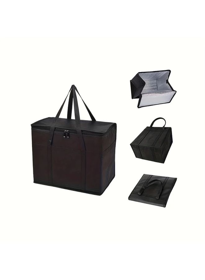 Black Insulated Grocery Bag 2pcs 60lb Capacity Foldable Cooler Tote Multiple Compartments - Image 4