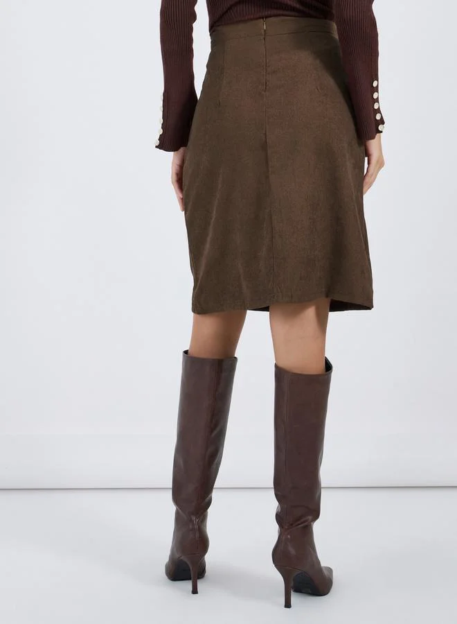 Styli High Rise Side Pocket Corduroy Skirt