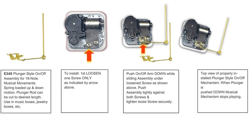 Creative Hobbies E240 Spring Loaded Plunger Style On/Off Assembly for 18 Note Wind up Music Box Musical Movements - Image 1