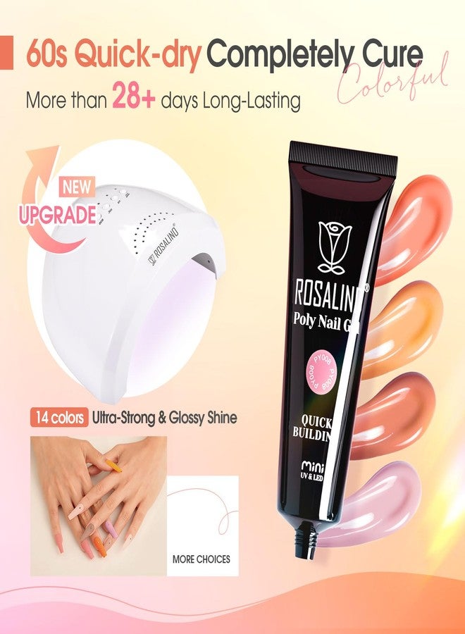 ROSALIND Nude Poly Nail Gel Kit, 14 Colors Pink Poly Nail Gels Kit with Slip Solution and Mini Lamp Poly Nails Gel Starter Kits For All Seasons Beginner DIY at Home - Image 4
