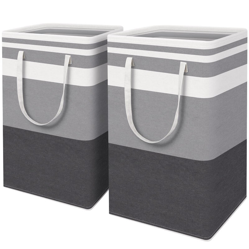 سلة غسيل كبيرة من HomeHacks 2Pack مقاومة للماء سلة غسيل قائمة بذاتها قابلة للطي سلة ملابس طويلة مع مقابض ممتدة للملابس والألعاب في السكن والأسرة رمادي متدرج 88 لتر