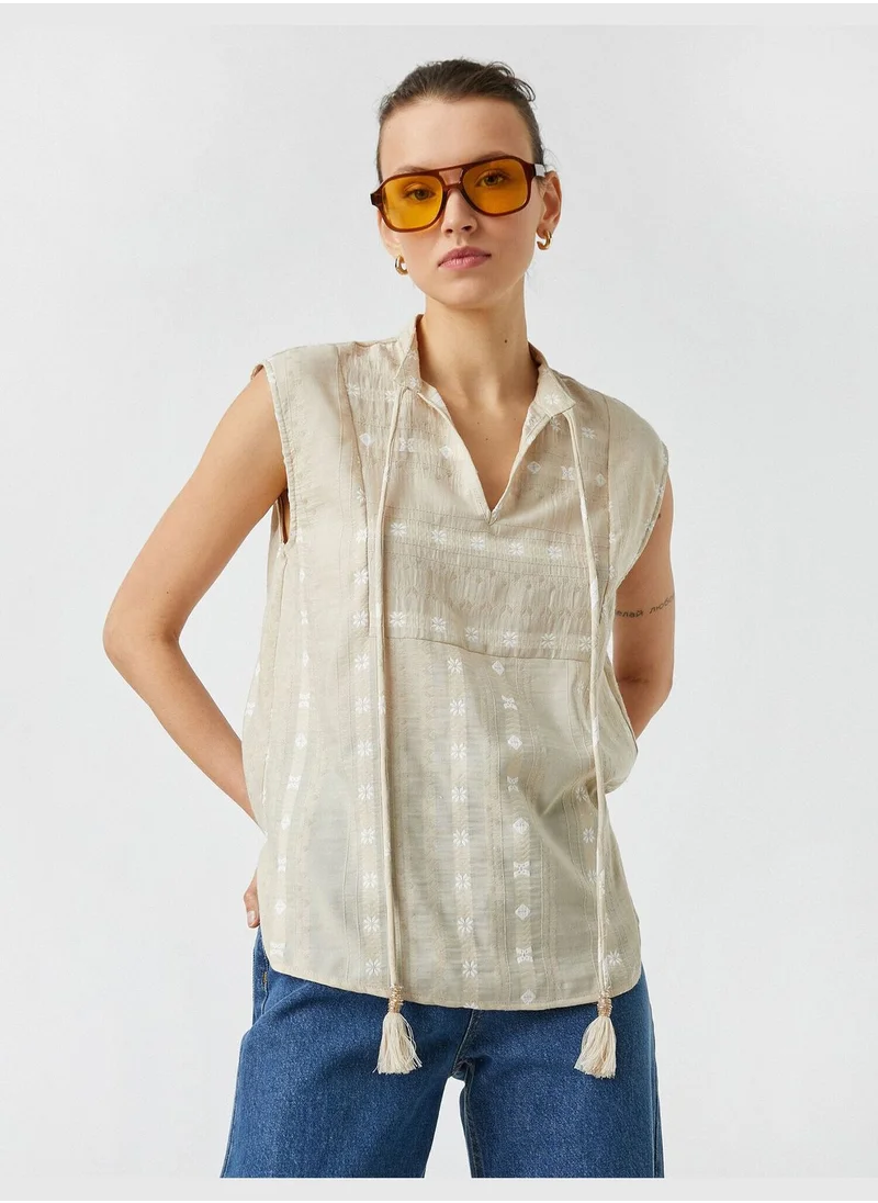 KOTON Tie Neck Short Sleeve Blouse