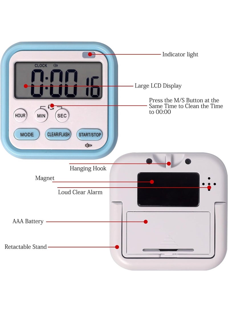 Trifecta Trifecta Digital Kitchen Timer Stop Watch LCD Screen Loud Alarm Strong Magnetic Back and Stand Minute Seconds Count Up Countdown and Simple Operation for Homework Game Exercise Kids Blue  - Image 2