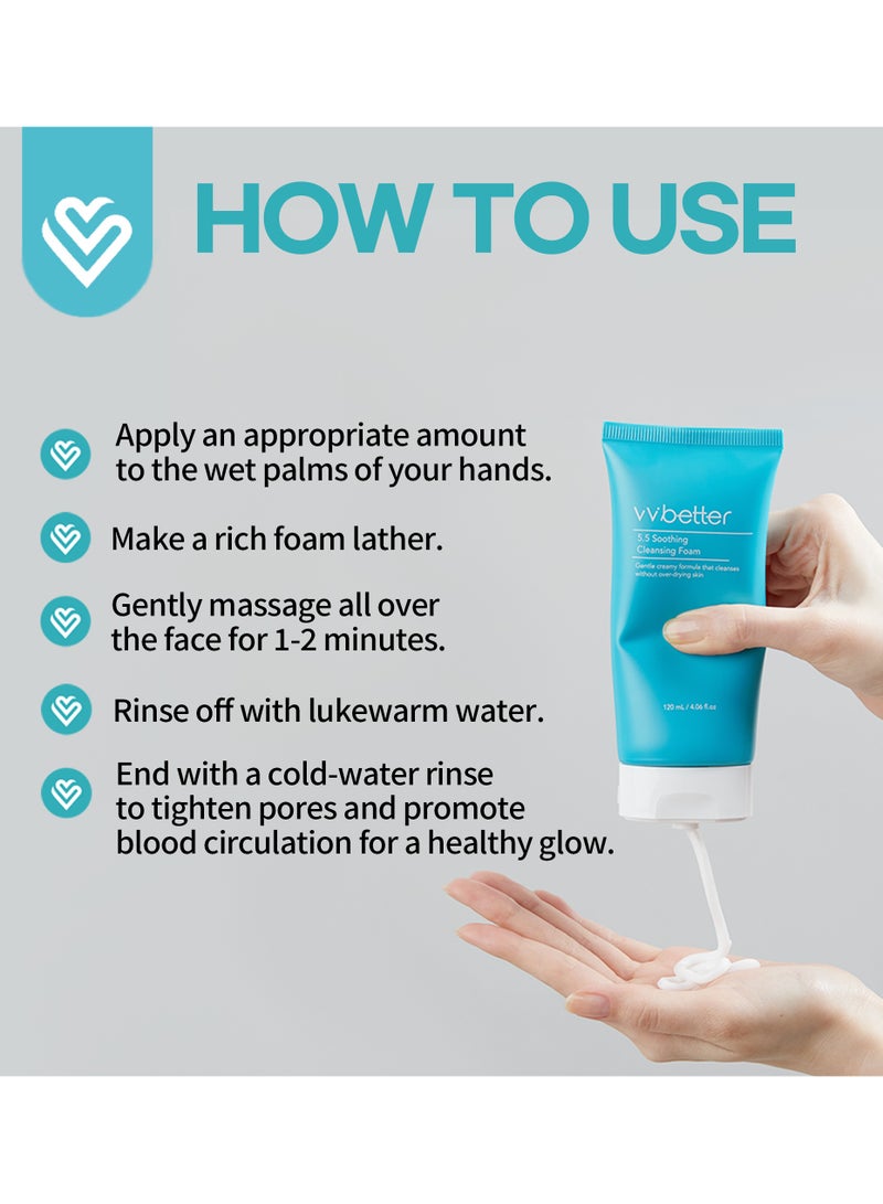 VVBETTER VVBETTER Korean Face Wash – Ultra Gentle pH 5.5 Foaming Cleanser, PHA + Centella Asiatica Extract & Hyaluronic Acid, Daily Use for Sensitive & Dry Skin, Non-Comedogenic, 120 ml | Made in Korea | Dermatologist-Tested  - Image 2