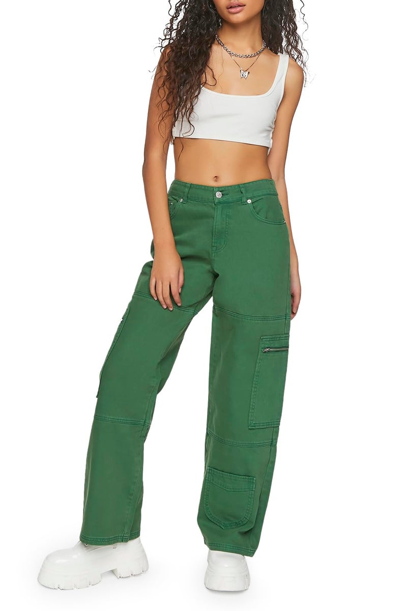 Forever 21 Mid-Rise Denim Cargo Pants Avocado Medium - Image 1