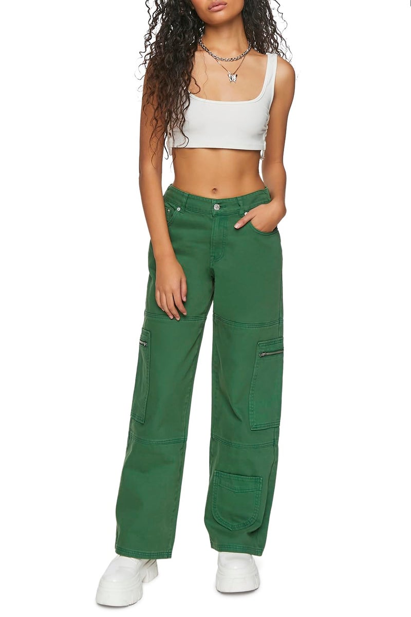 Forever 21 Mid-Rise Denim Cargo Pants Avocado Medium - Image 5