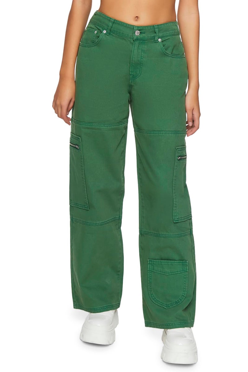 Forever 21 Mid-Rise Denim Cargo Pants Avocado Medium - Image 2