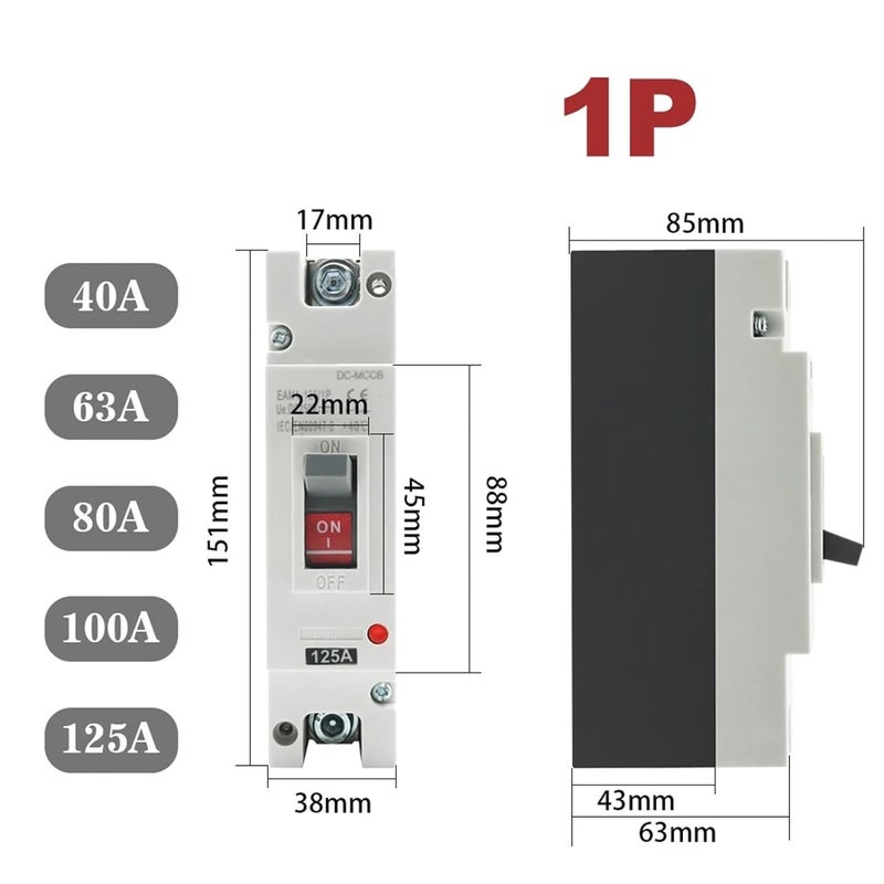 2P 63A DC قاطع دائرة مصبوب للطاقة الشمسية MCCB مفتاح حماية من التحميل الزائد لنظام الطاقة الكهروضوئية PV - Image 3
