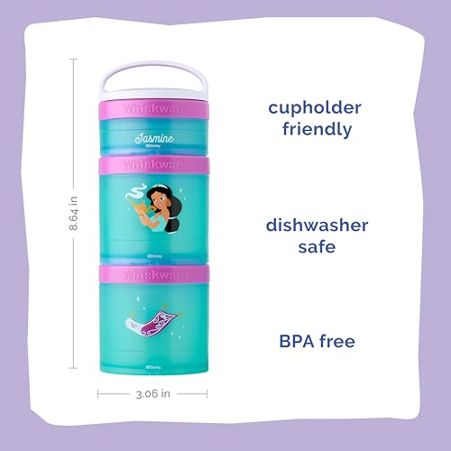 Whiskware Disney Princess Aladdin, Stackable Snack Containers for Kids, 3 Stackable Snack Cups for School or Travel, Backpack and Cupholder Friendly, Jasmine and Magic Carpet - Image 2