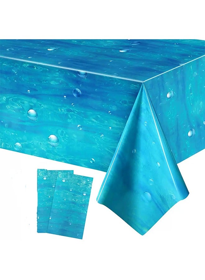 2-Pack Blue Plastic Tablecloths, Shiny Disposable Laser Rectangular Tablecloths, Suitable For Party Decoration Birthday Wedding - Image 1