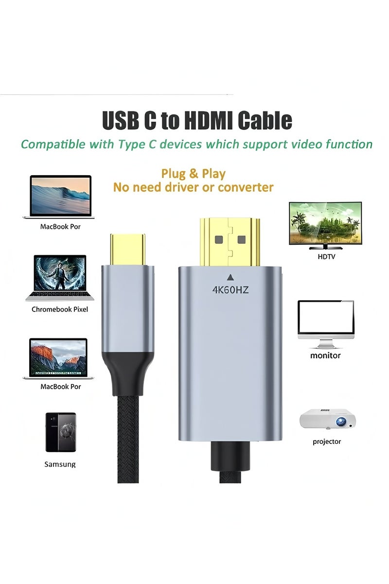 Flyview Type C to HDMI Adapter 1.8M, USB C to HDMI Cable, Compatible with TV, iPhone 15 Series, iPad 10/Pro/Air/Mini, Samsung S24 Series/S23 Series/Galaxy Z, MacBook Pro, Dell XPS, Huawei P60 Pro - Image 2