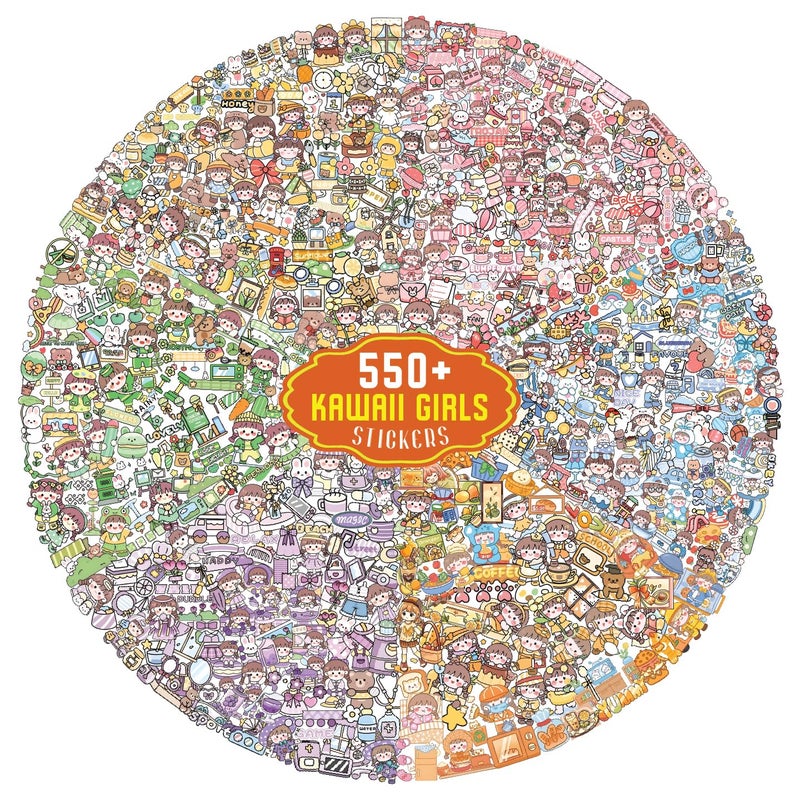 CodersParadise - 550 Vibrant Kawaii Girls Journal Stickers, 6 Colour Designs and Patterns Vintage Retro Stickers for Journal, Scrapbooking, Projects Multicolour - Image 1