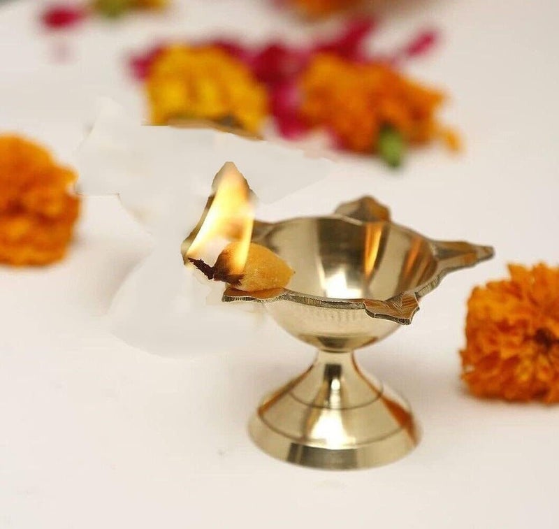Damurhu Pure Brass Traditional Star Deep Fancy Five Face Diya Pooja Oil Lamp for Home and Office Decoration Size 3 Set of 2 PCS 45 x 4 CM 4 Inch - Image 1
