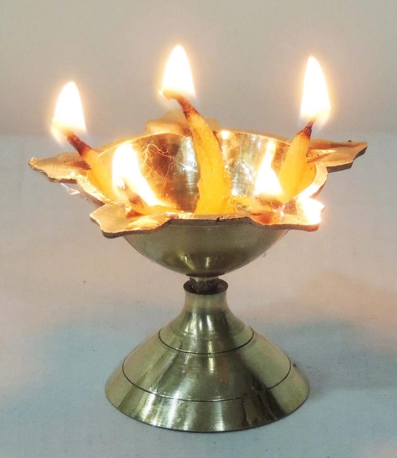 Damurhu Pure Brass Traditional Star Deep Fancy Five Face Diya Pooja Oil Lamp for Home and Office Decoration Size 3 Set of 2 PCS 45 x 4 CM 4 Inch - Image 2