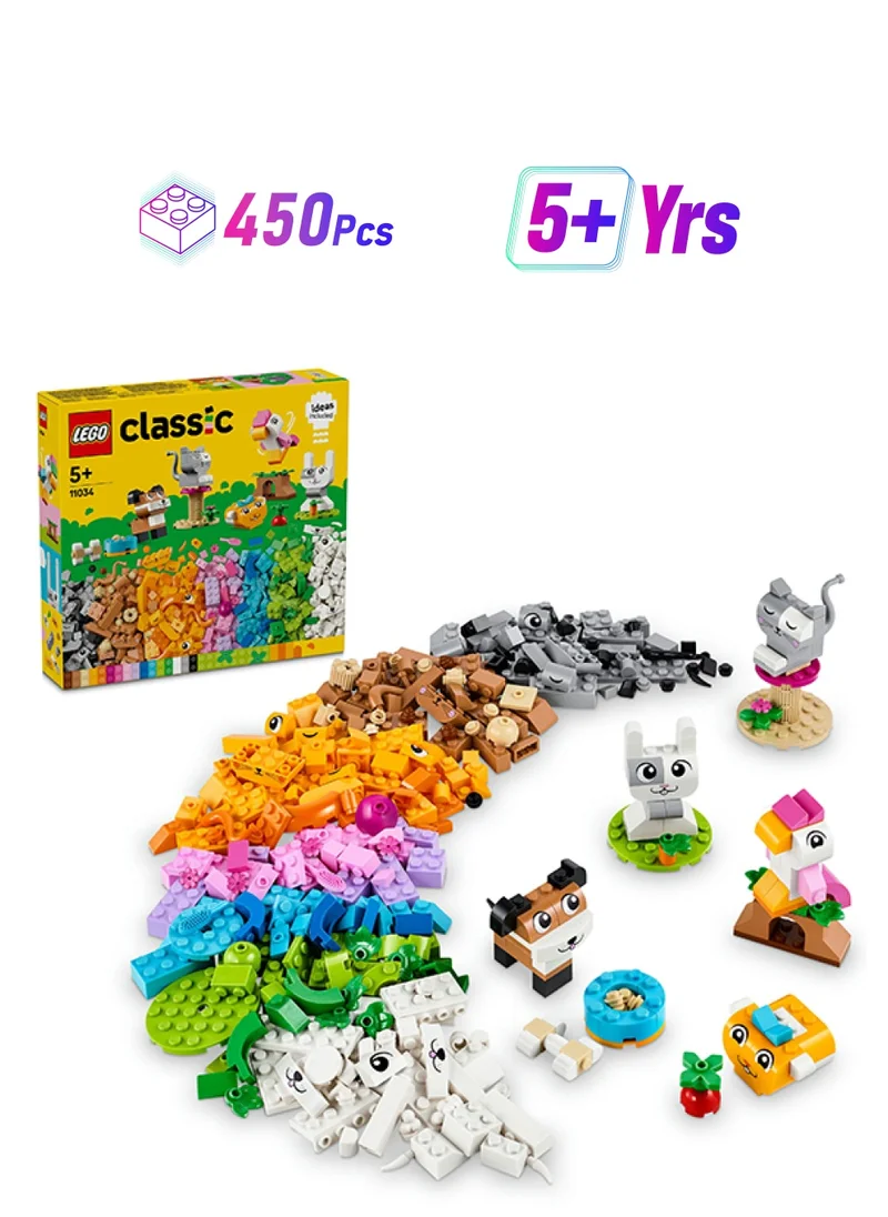 LEGO Classic Creative Pets, Building Brick Animals Toy, Kids Build A Dog, Cat, Rabbit, Hamster And Bird, Gift For Animal-Loving Boys And Girls Aged 5 And Over (450 Pieces) 11034