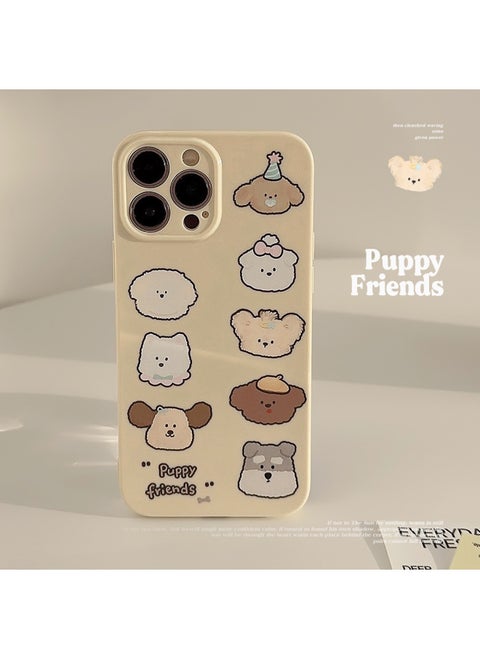 Doodle Oil Painting Puppy For Iphone14 For Apple Mobile Phone Shell 15ProMax Soft Cute Cartoon 13 Set 16 Applicable Full Package-Color:Milk Yellow Puppy Head-Applicable Model:12