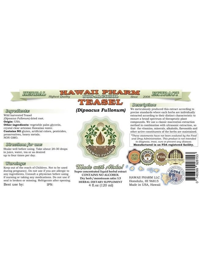 HawaiiPharm Teasel Alcohol-Free Liquid Extract, Teasel (Dipsacus fullonum) Dried Root Glycerite Natural Herbal Supplement, Hawaii Pharm, USA 2 fl.oz - Image 2