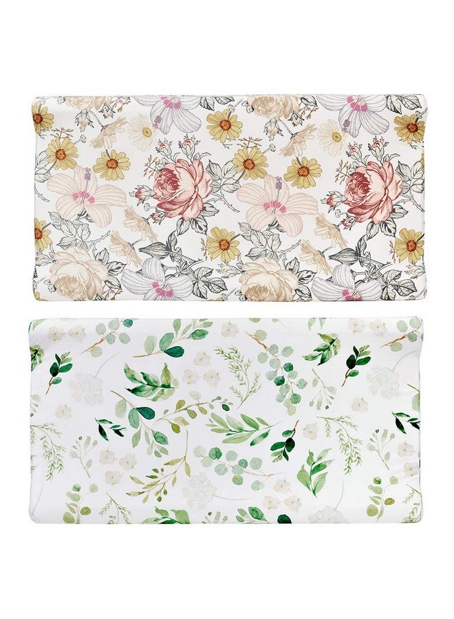 Diaper Changing Pad Cover 2 Pack Floral Changing Table Cover Green Leaf Changing Pad Covers Jersey Knit Changing Table Sheets Gender Neutral Crib Bedding Covers For Baby Boy Girl
