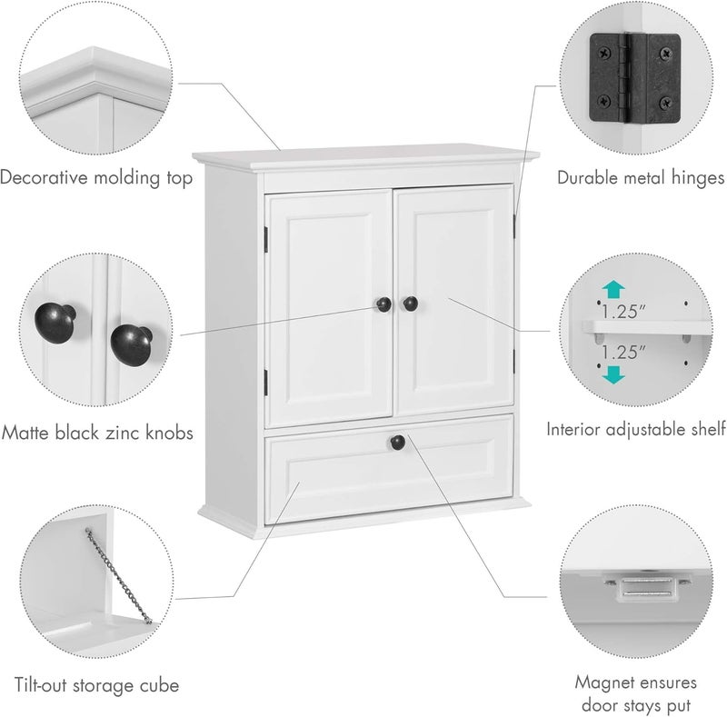 Spirich Bathroom Cabinet Wall Mounted, Small Bathroom Wall Cabinet Over Toilet, Medicine Cabinet Organizer with Doors and Adjustable Shelf, White - Image 5