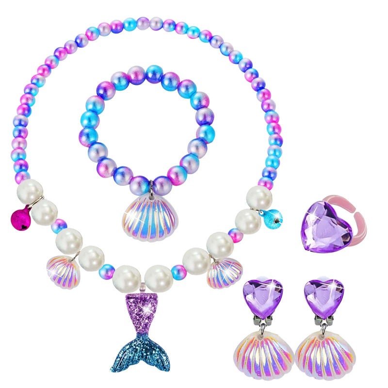 DkakoJew Jewelry Set For Girls Necklace Bracelet Earring ring Set Mermaid Necklace For Girls Jewelry Set Halloween Christmas Birthday Gift - Image 2