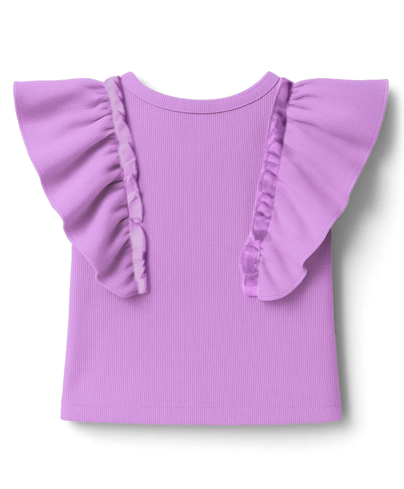 Pine Kids Pine Kids Cotton Knit Half Flutter Sleeves Solid Color Top - Lavender