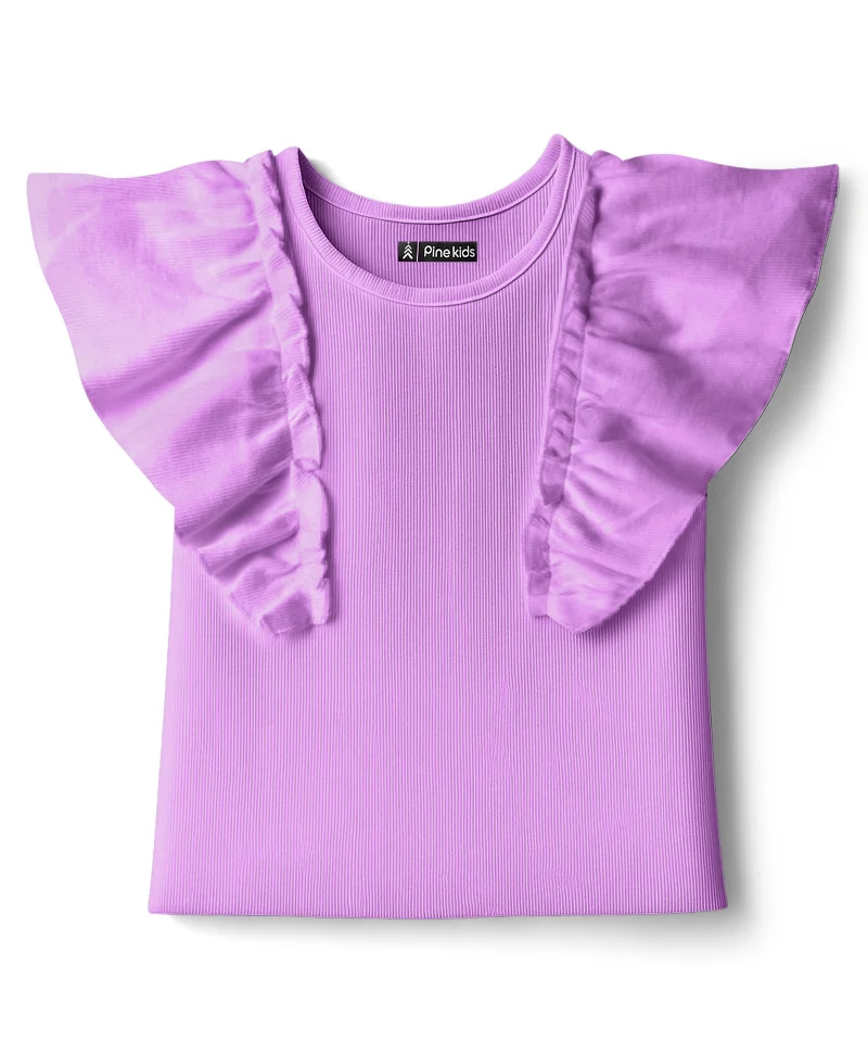 Pine Kids Pine Kids Cotton Knit Half Flutter Sleeves Solid Color Top - Lavender