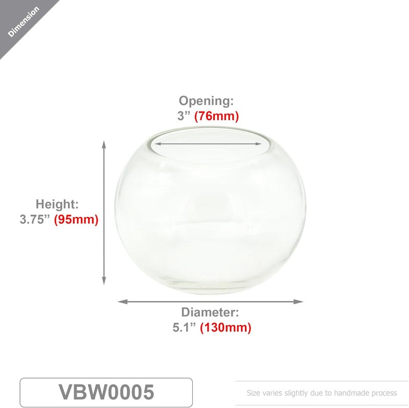 WGVI مزهرية زجاجية على شكل وعاء WGV، قطر 5.1 بوصات، ارتفاع 3.75 بوصات، عرض الفتحة 3 بوصات (خيارات متعددة للأحجام) حوض زرع فقاعي شفاف، تررم، حوض سمك لتزيين المنزل والمناسبات، قطعة واحدة (VBW0005) - Image 2