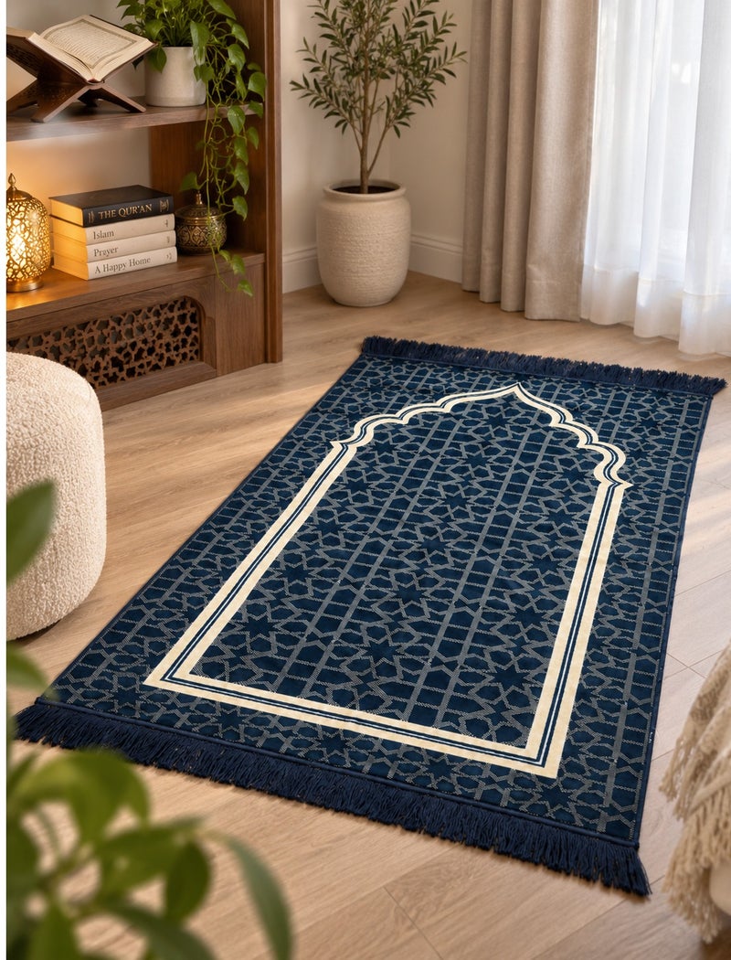 Islamic Prayer Rug 80 x 120 cm, Elegant Geometric Mihrab Design, Carpet-Style Woven Backing with Decorative Tassels, Prayer Rug for Men and Women - Image 3