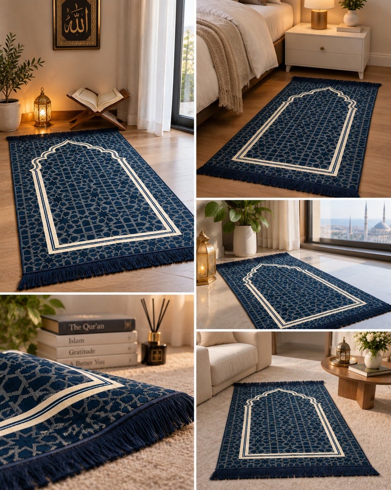 Islamic Prayer Rug 80 x 120 cm, Elegant Geometric Mihrab Design, Carpet-Style Woven Backing with Decorative Tassels, Prayer Rug for Men and Women - Image 4