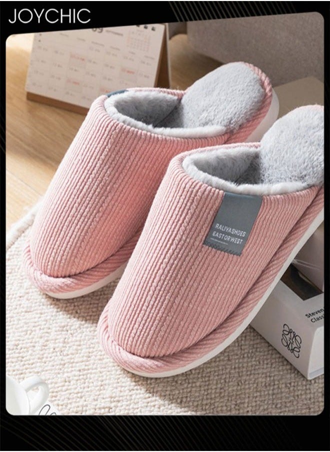 NIBEMINENT Autumn and Winter Cotton Breathable Home Indoor Slippers Soft Sole Thickened Plush Warm Bedroom Pink for Women  - Image 2