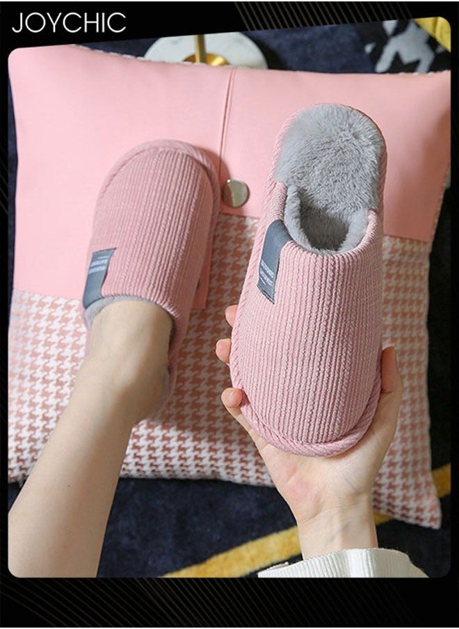 NIBEMINENT Autumn and Winter Cotton Breathable Home Indoor Slippers Soft Sole Thickened Plush Warm Bedroom Pink for Women  - Image 4