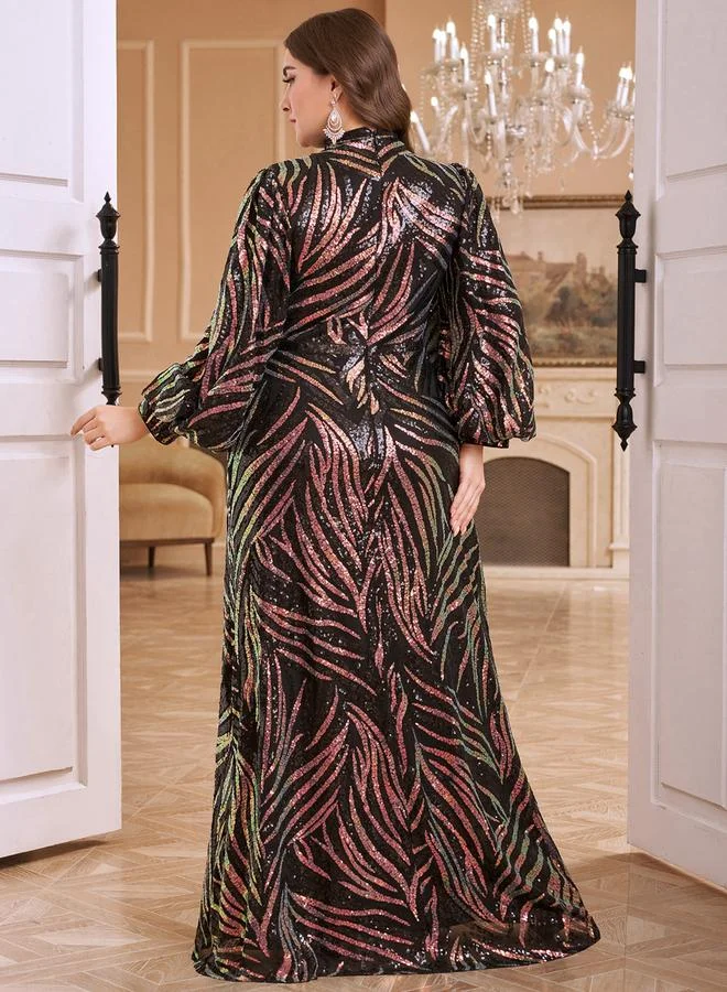 Supgir Plus Size Black Sequin A-Line Maxi Dress