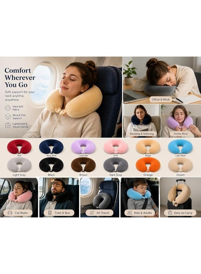 Memory Foam Travel Neck Pillow with Soft Velvet Cover Ergonomic Airplane Pillow Portable Neck Support Cushion for Car Train Office Camping Travel Accessories Comfortable Design (Sky Blue) - Image 3