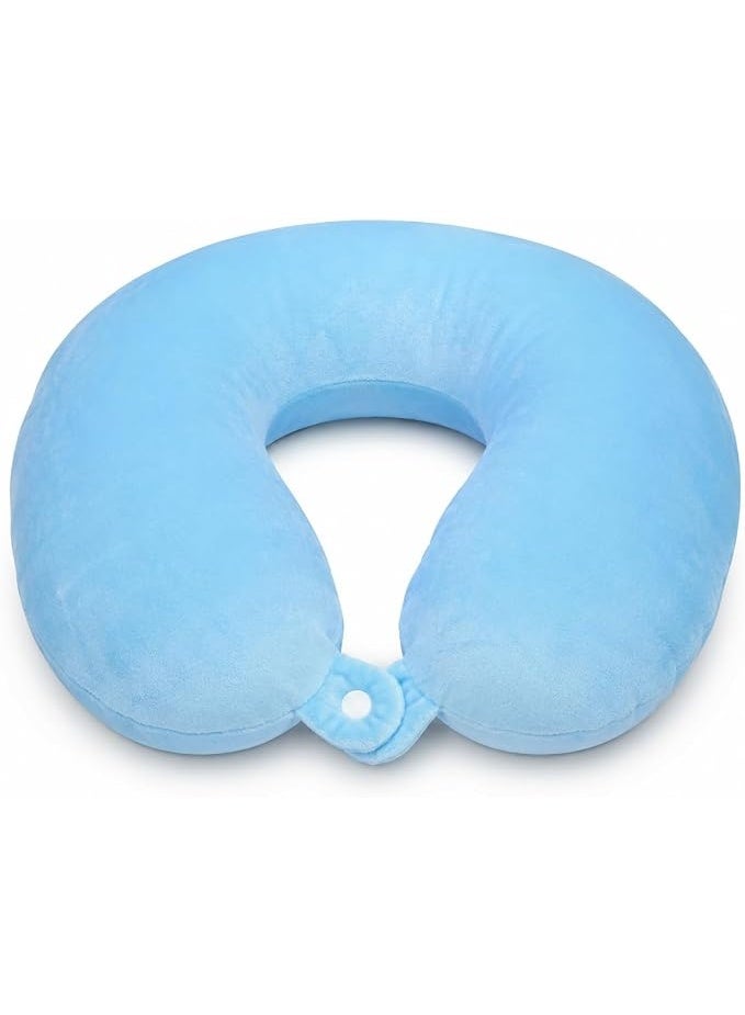 Memory Foam Travel Neck Pillow with Soft Velvet Cover Ergonomic Airplane Pillow Portable Neck Support Cushion for Car Train Office Camping Travel Accessories Comfortable Design (Sky Blue) - Image 1
