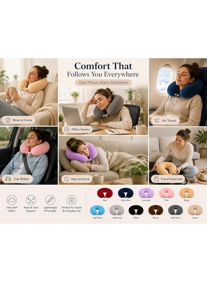 Memory Foam Travel Neck Pillow with Soft Velvet Cover Ergonomic Airplane Pillow Portable Neck Support Cushion for Car Train Office Camping Travel Accessories Comfortable Design (Sky Blue) - Image 4