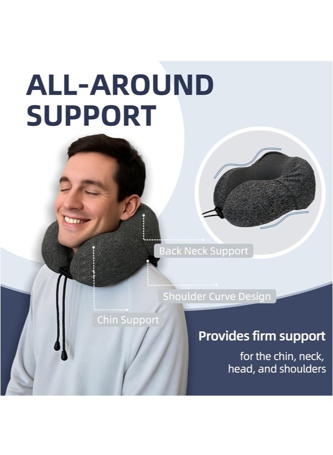Aikenn Memory Foam Hooded Neck Pillow U-Shaped Velvet Travel Cushion for Adult Head and Neck Support Suitable for Airplane Long-Distance Flight Car Office Rest Sleep Dark Gray - Image 4