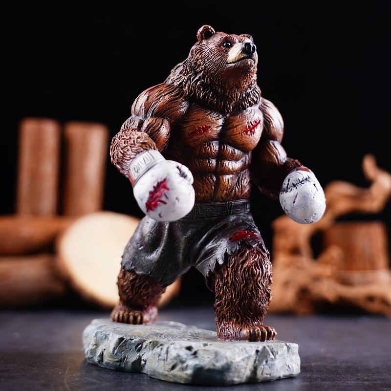 Coniuty Bear Statue, Resin Abstract Animal Boxing Sculpture for Home and Office Decor, on Table, Shelf, Cabinet and Window Stand (Grizzly Bear) - Image 1