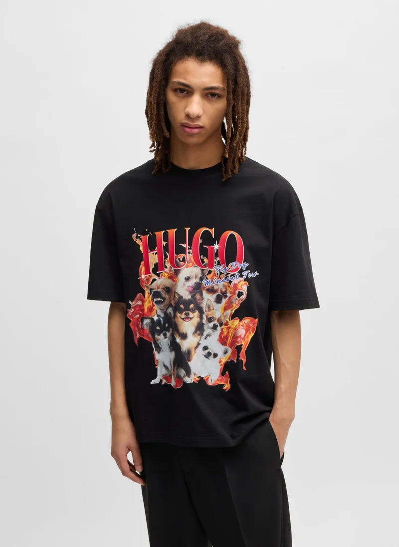 HUGO Oversized-fit T-shirt in cotton with dog graphics