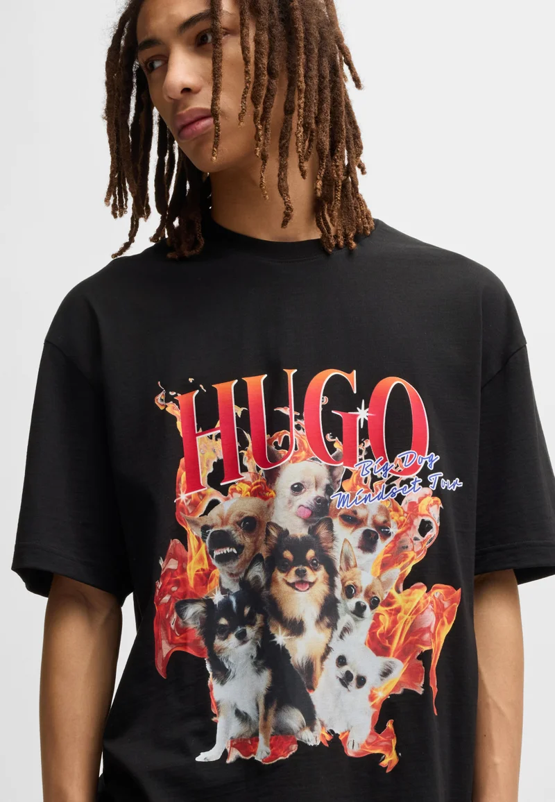 HUGO Oversized-fit T-shirt in cotton with dog graphics