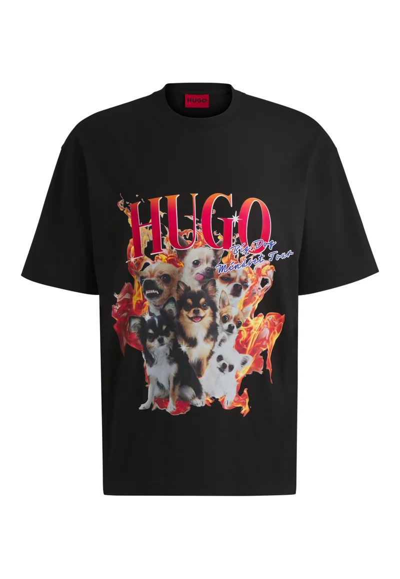 HUGO Oversized-fit T-shirt in cotton with dog graphics